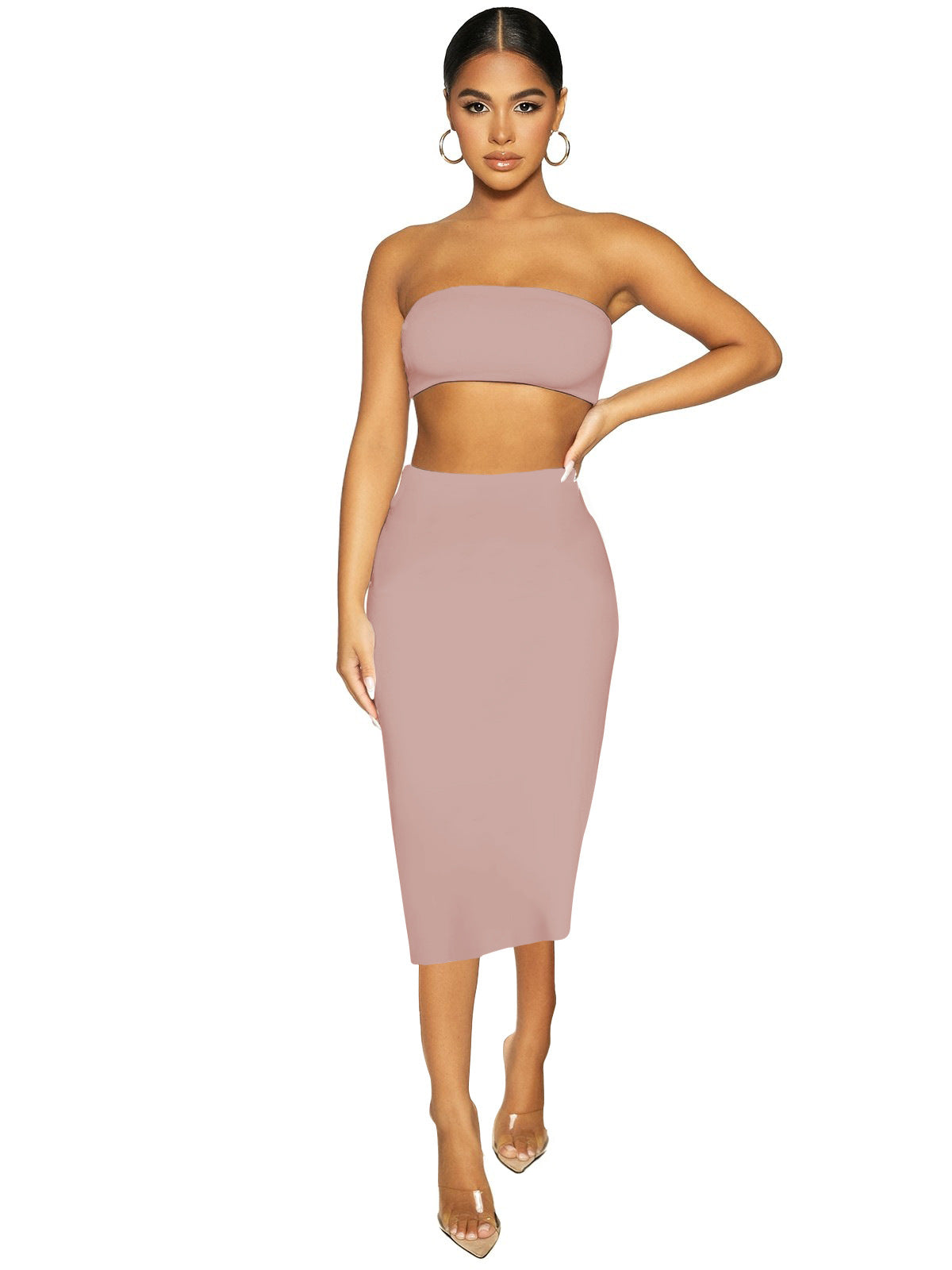 New Women Clothing Sexy Bandeau cropped Two-Piece Street Tight Skirt Set Summer