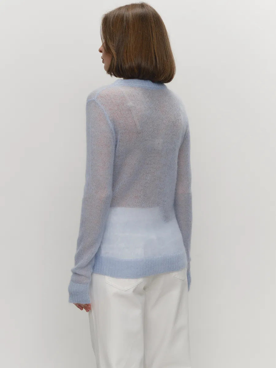 Spring Summer Thin Sweater Blouse Women round Neck See through Basic Knitwear Candy Color