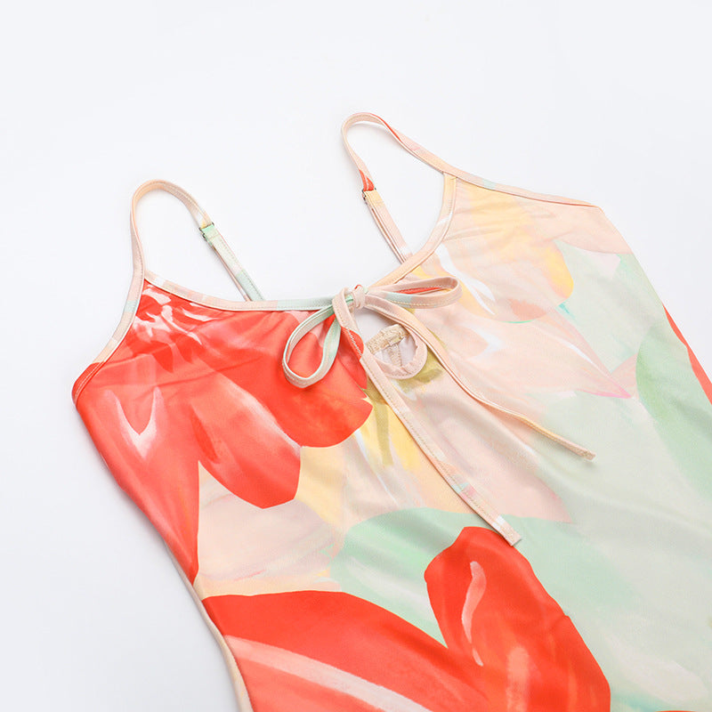 Sexy Suspenders Hollow Out Cutout Print Backless Dress Women Vacation Sexy Dress