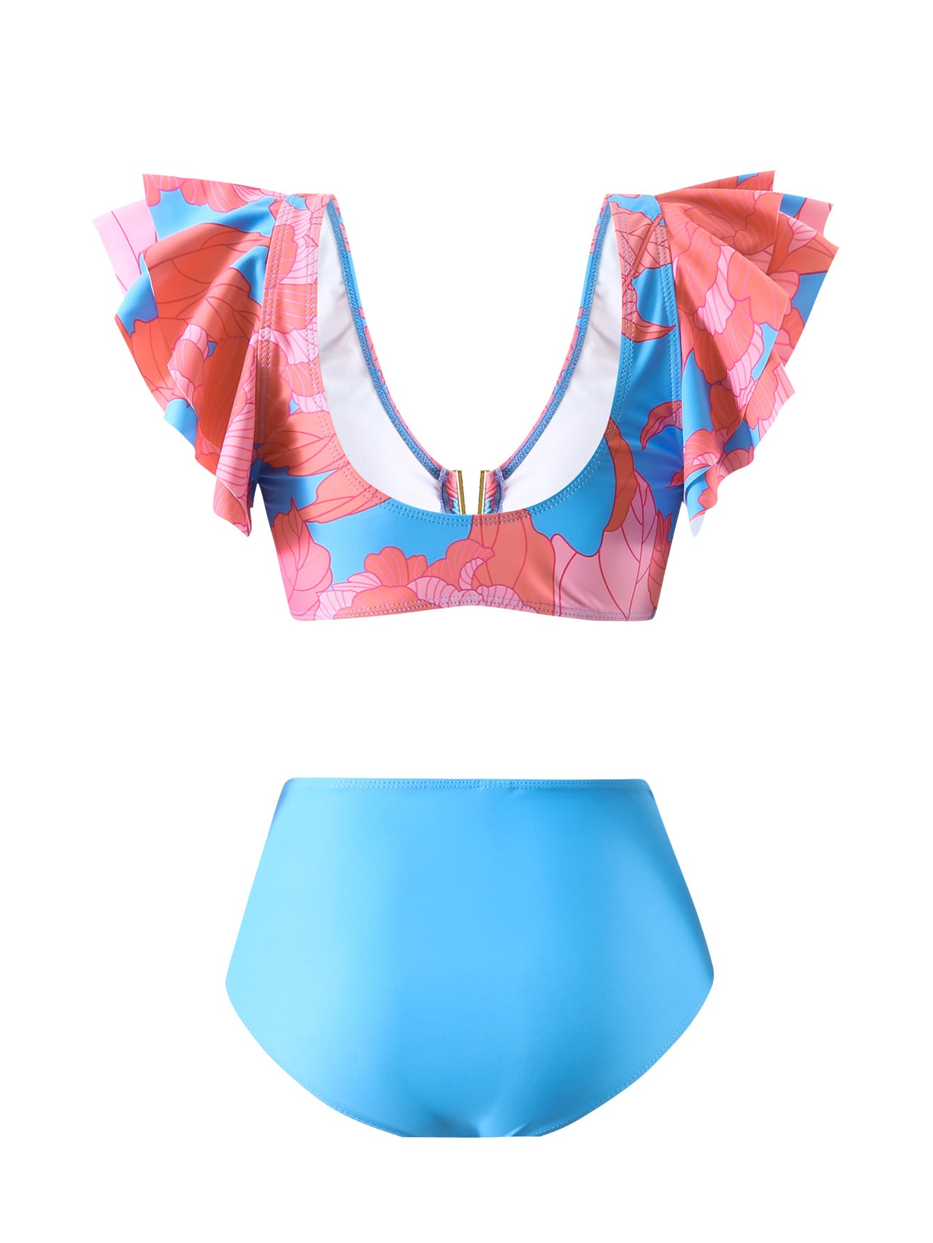Bikini Digital Printed Three Piece Set Sunscreen Gauze Skirt Split Swimsuit for Women