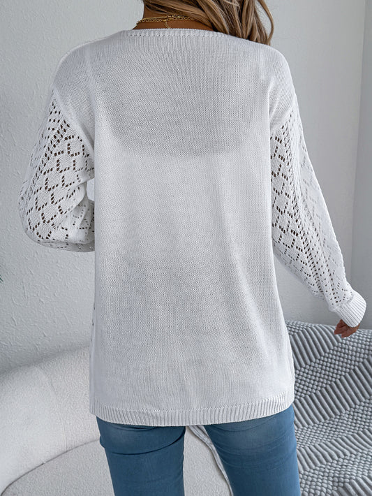 Autumn Winter Hollow Out Cutout out Lantern Long Sleeve Cardigan Sweater Mid Length Coat Women Clothing