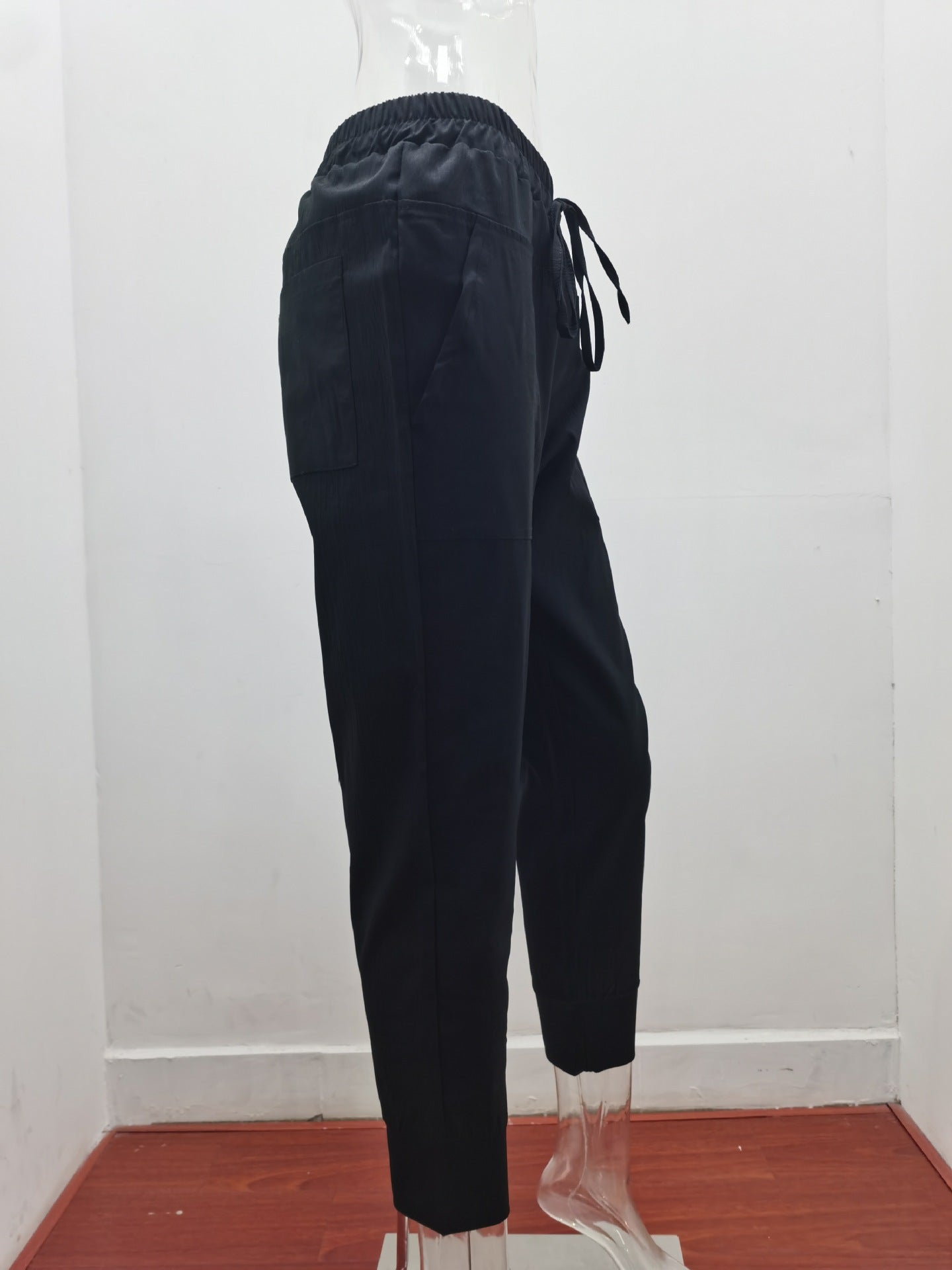 Cotton Linen Solid Color Simple Lace Casual Pants Women Slim Fit Slimming Cropped Skinny Pants