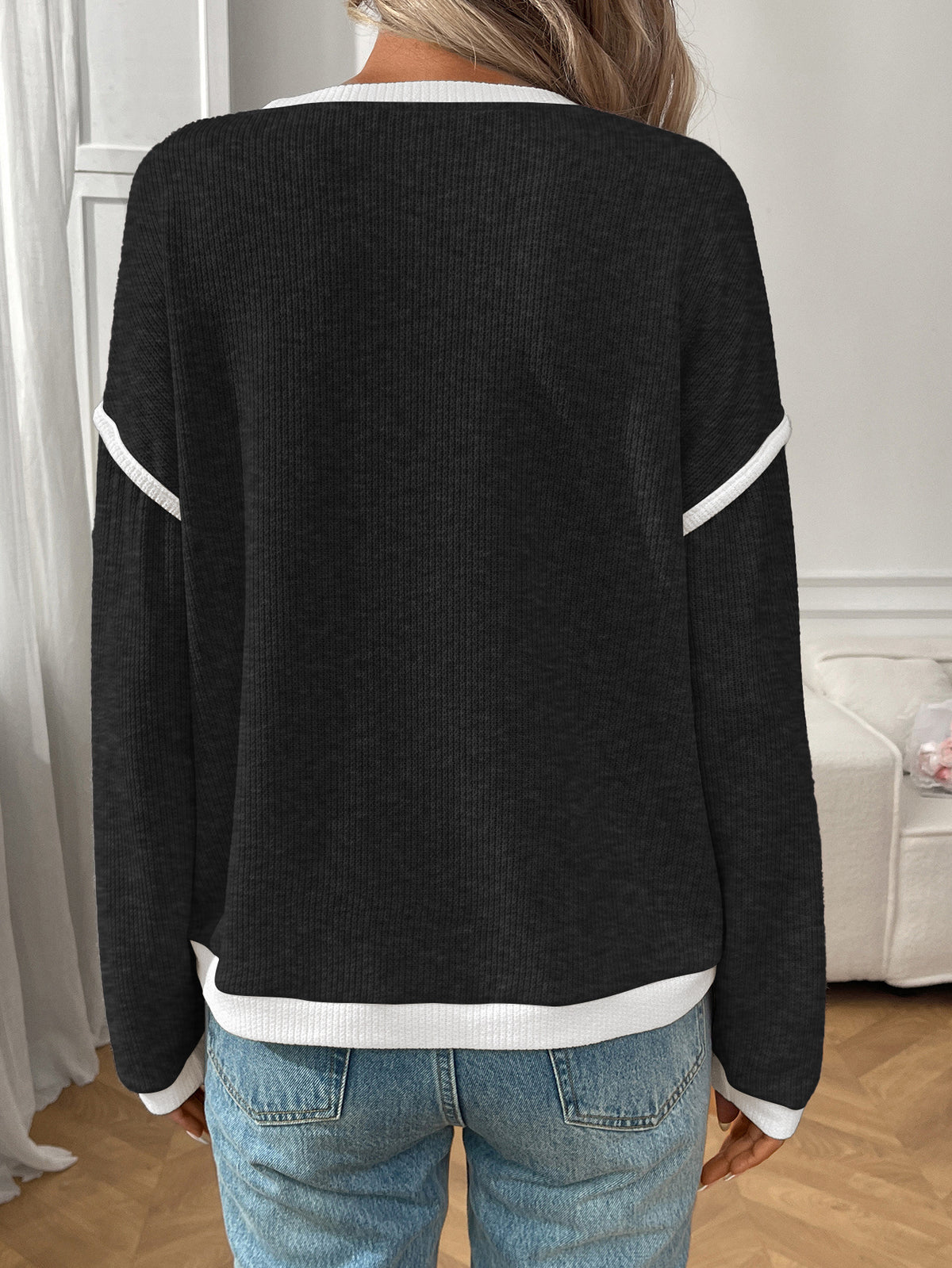 Autumn Winter Women Clothing round Neck Imitation Sweater Long Sleeve Loose Multicolor Top