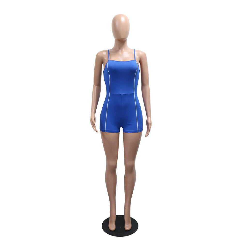 Summer Women Clothes Sexy Solid Color Tight Strap Jumpsuit