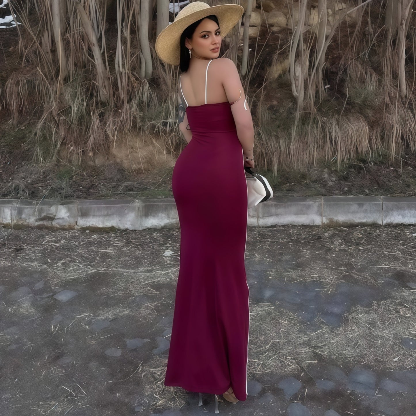Summer Women Color Matching Sling Skinny Sheath Stretch Dress