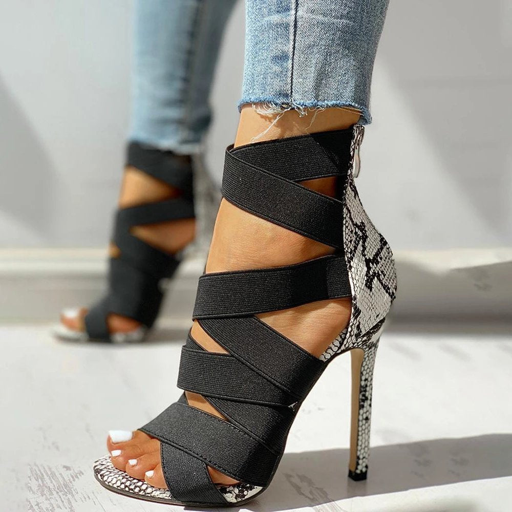 High Heeled Sandals Women Sexy Stiletto Pointed Toe Peep Toe Slippers Ankle Ring Bandage Cloth Roman Shoes