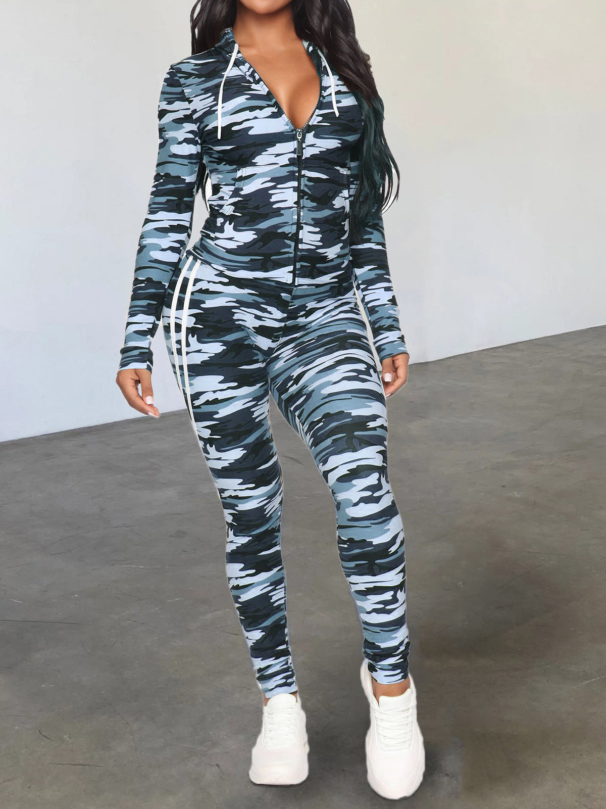Camouflage Sports Printing Fall Winter Coat Trousers Two Piece Sets