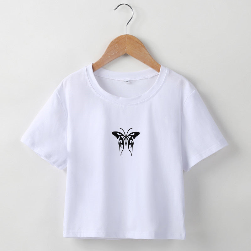 Women Clothing Wish Butterfly Print Short Slim Fit Short Sleeved T shirt