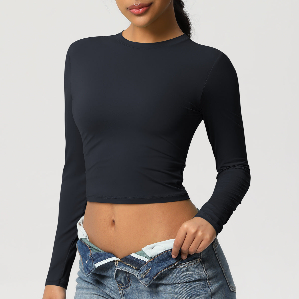 Nude Feel Tight Sports T shirt Quick Drying Breathable Long Sleeves Yoga Clothes Pilates Running Sports Fitness Long Sleeved Upper Garment
