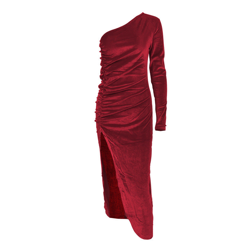 Arrival Women Nightclub Party Split Dress Sexy Slim One Shoulder Dress
