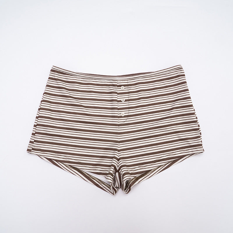 Women Clothing Autumn Winter Elegant Casual Striped Long Sleeved Top Short Shorts Set