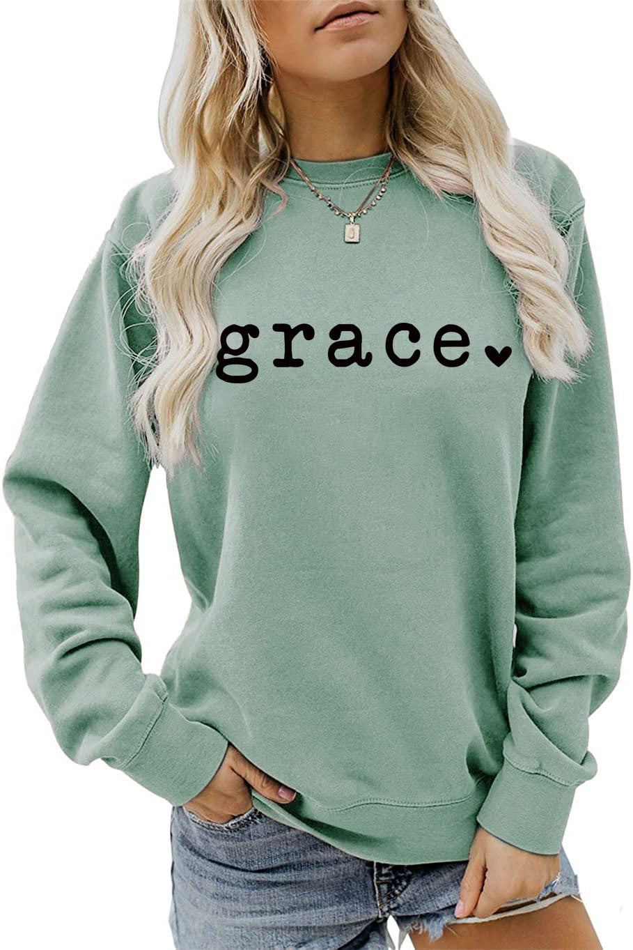 Grace Love Letter Graphic Loose Autumn Winter Bottoming Casual Top Long Sleeve Sweatshirt Women