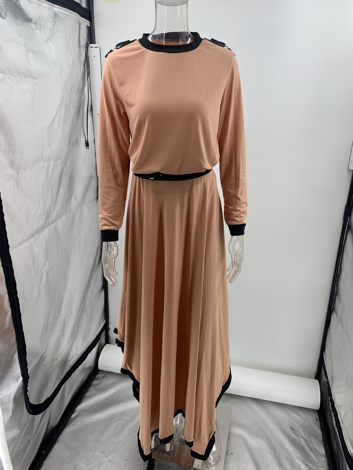 Spring Autumn Long Sleeve Irregular Asymmetric Solid Skirt Two Piece Set