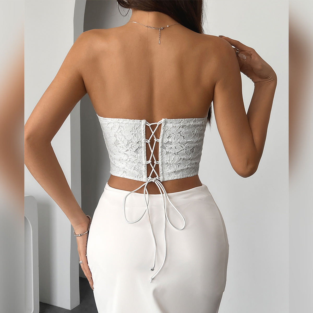 Pleated Internet Celebrity Pure Lace Steel Ring Boning Corset Tube Top Tied Slim Fit Top