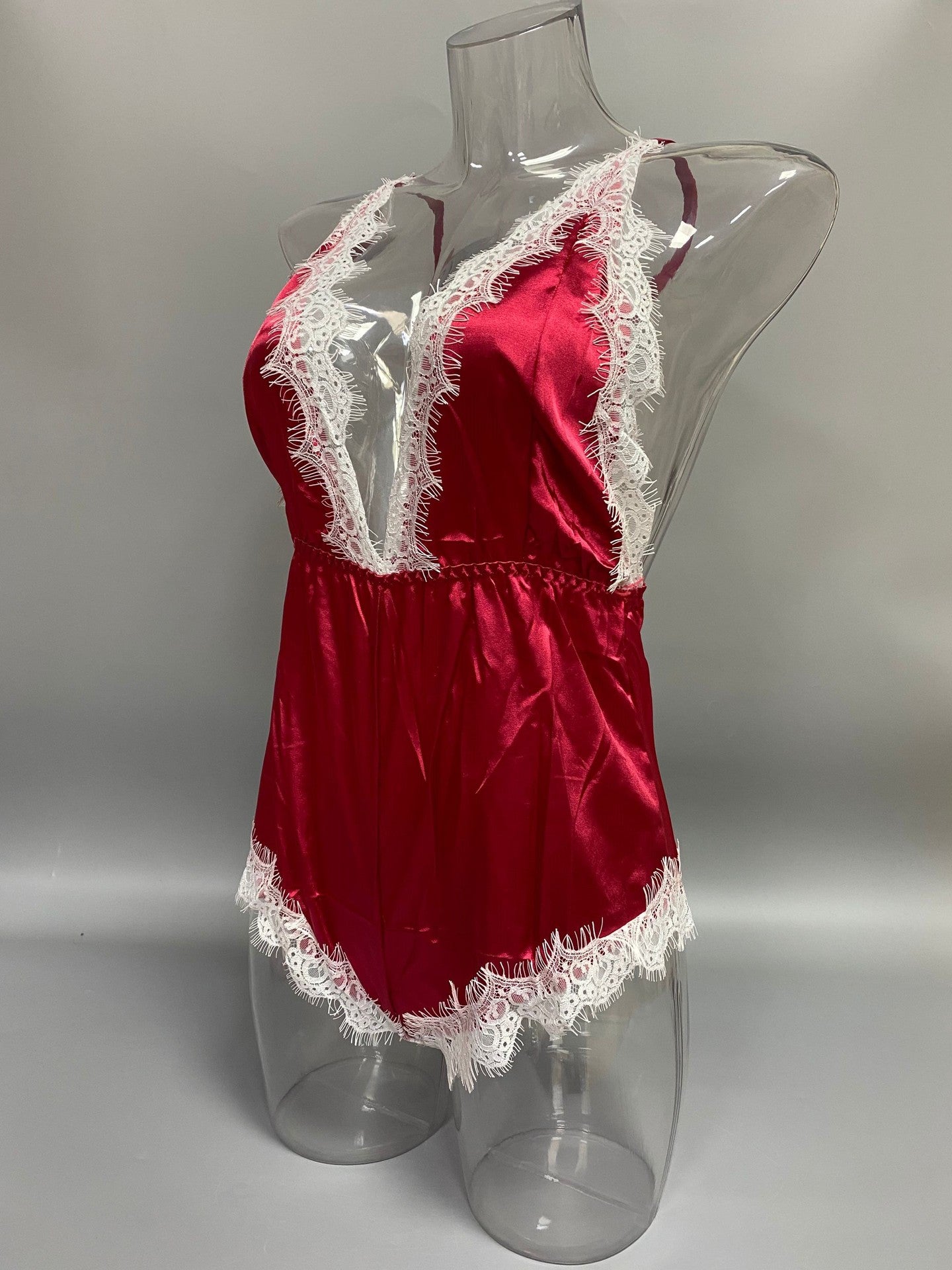 Sexy Lace Temptation Deep V Plunge One Piece Pajamas Split Beauty Back Cutout out Sexy Underwear
