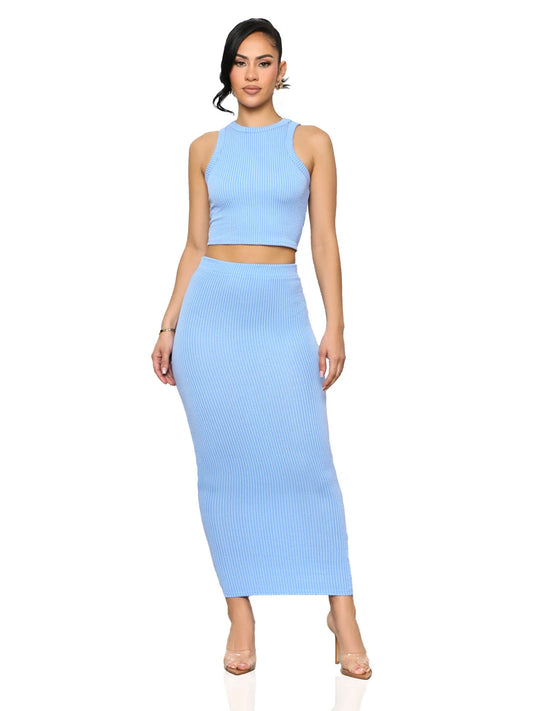 Tight Two Piece Sleeveless round Neck Sheath Dress Elegant Slim Fit Set
