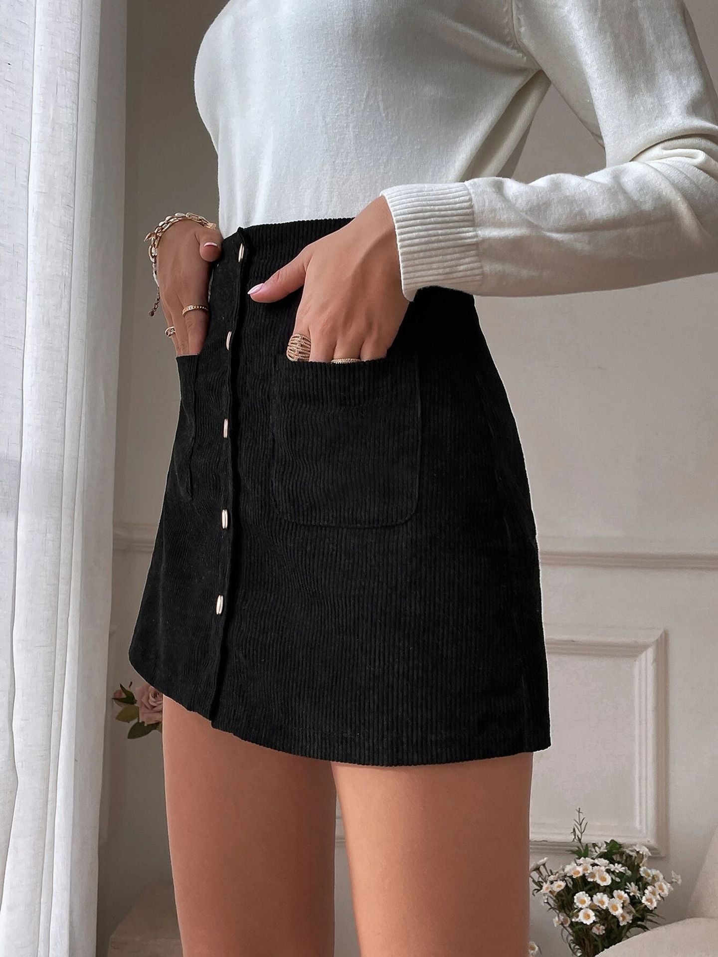 Autumn Winter Corduroy Hip Skirt Single Breasted Slim Fit Solid Skirt Women Clothing