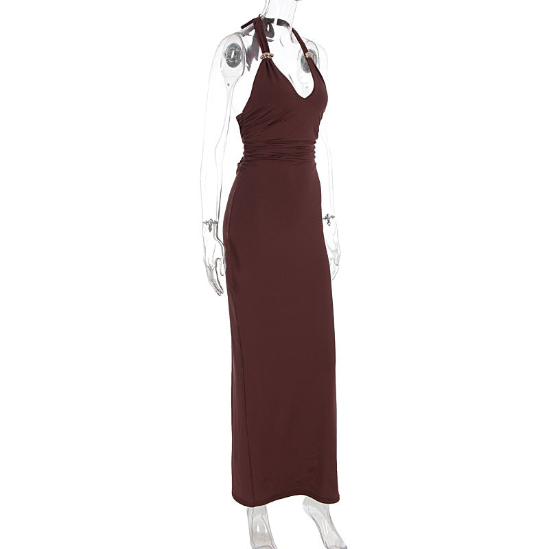 Women Clothing Summer Sexy V neck Slim Fit Tied Backless Sleeveless Dress