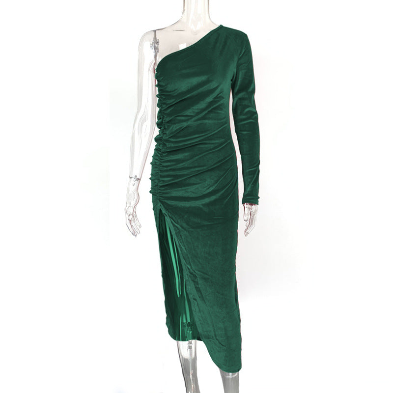 Arrival Women Nightclub Party Split Dress Sexy Slim One Shoulder Dress