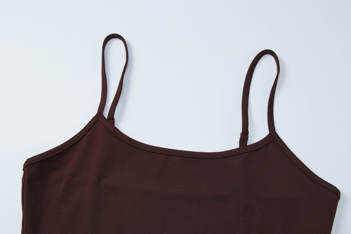 Summer Sexy Sexy Solid Color Camisole Pleated Irregular Asymmetric Skirt Two Piece Sets