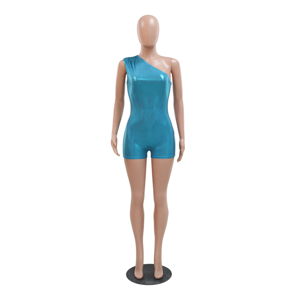 Shoulder Solid Color Slim Fit Bodysuit Casual Short