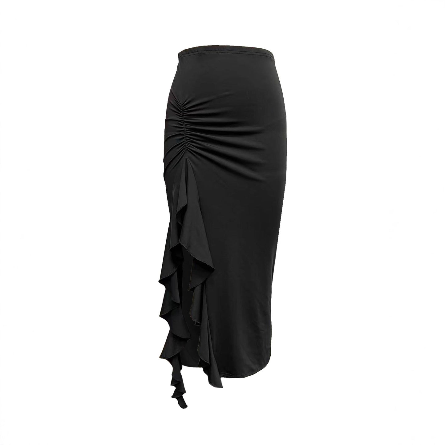 Irregular Asymmetric Ruffled Stitching High Waist Skirt Slit Sheath Skirt