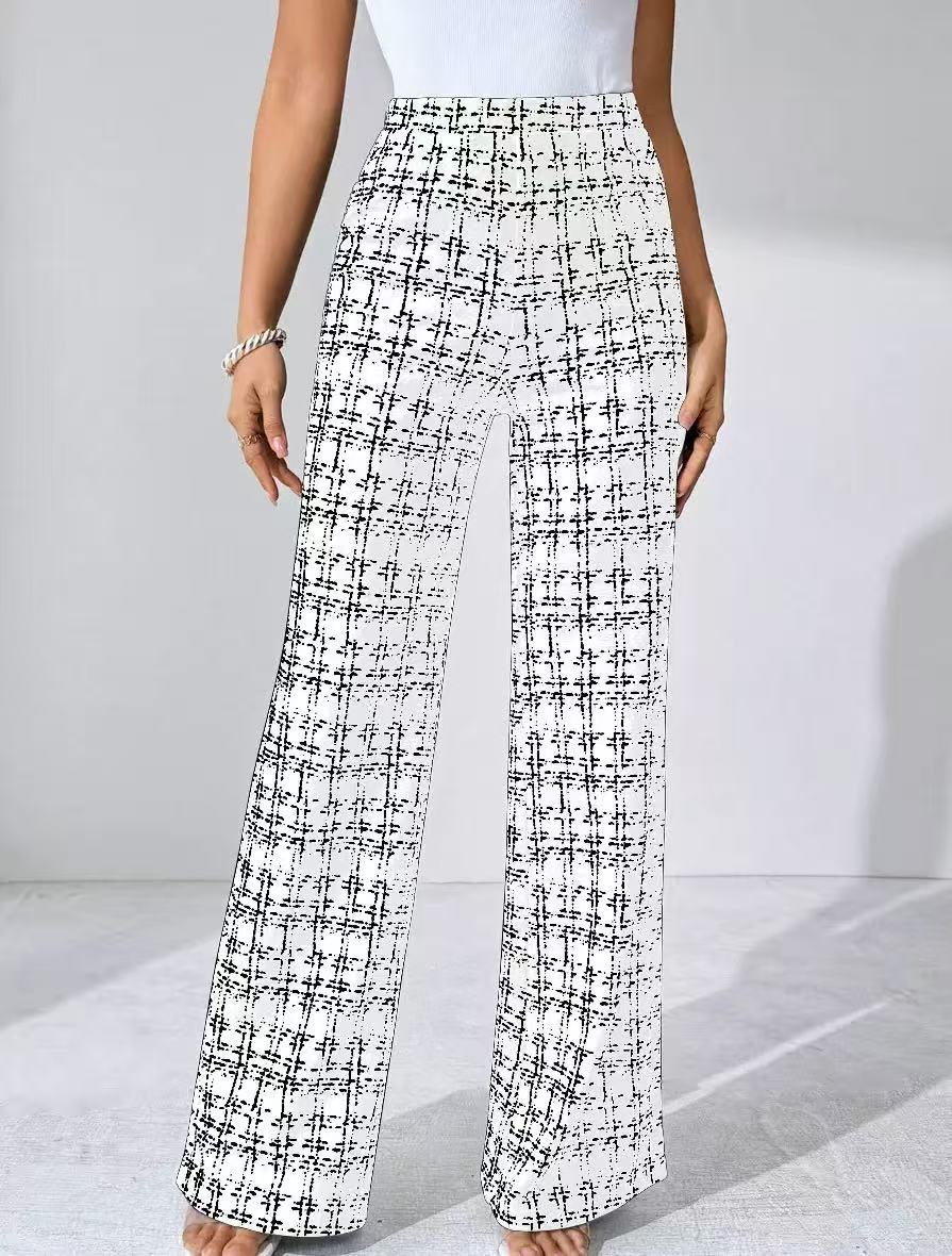 Women Plaid High Waist Straight Women Pants All Match Slimming Draped Casual Pants