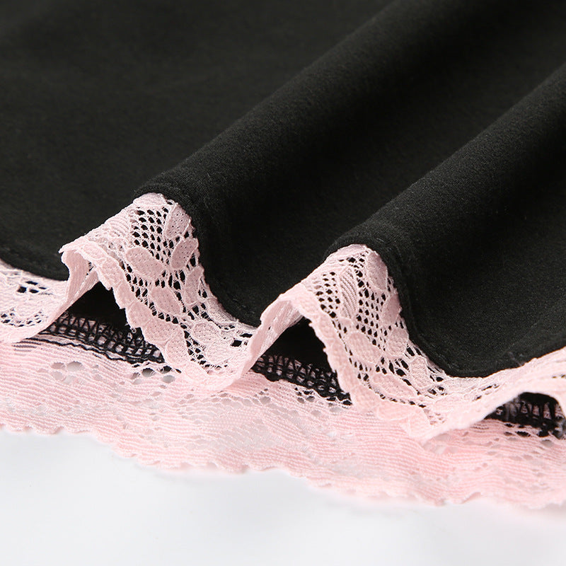 Contrast Color Lace Girl Sling Jumpsuit Summer Holiday Bow Stitching Square Collar Jumpsuit Shorts