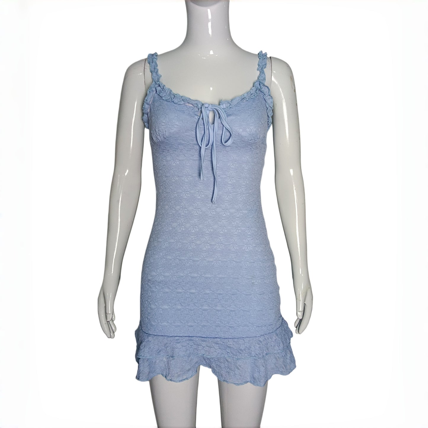 Sexy Blue Strap Dress Women Summer Slim Fit Waist Trimming Ruffles Dress Sexy Tight Sheath Short Dress