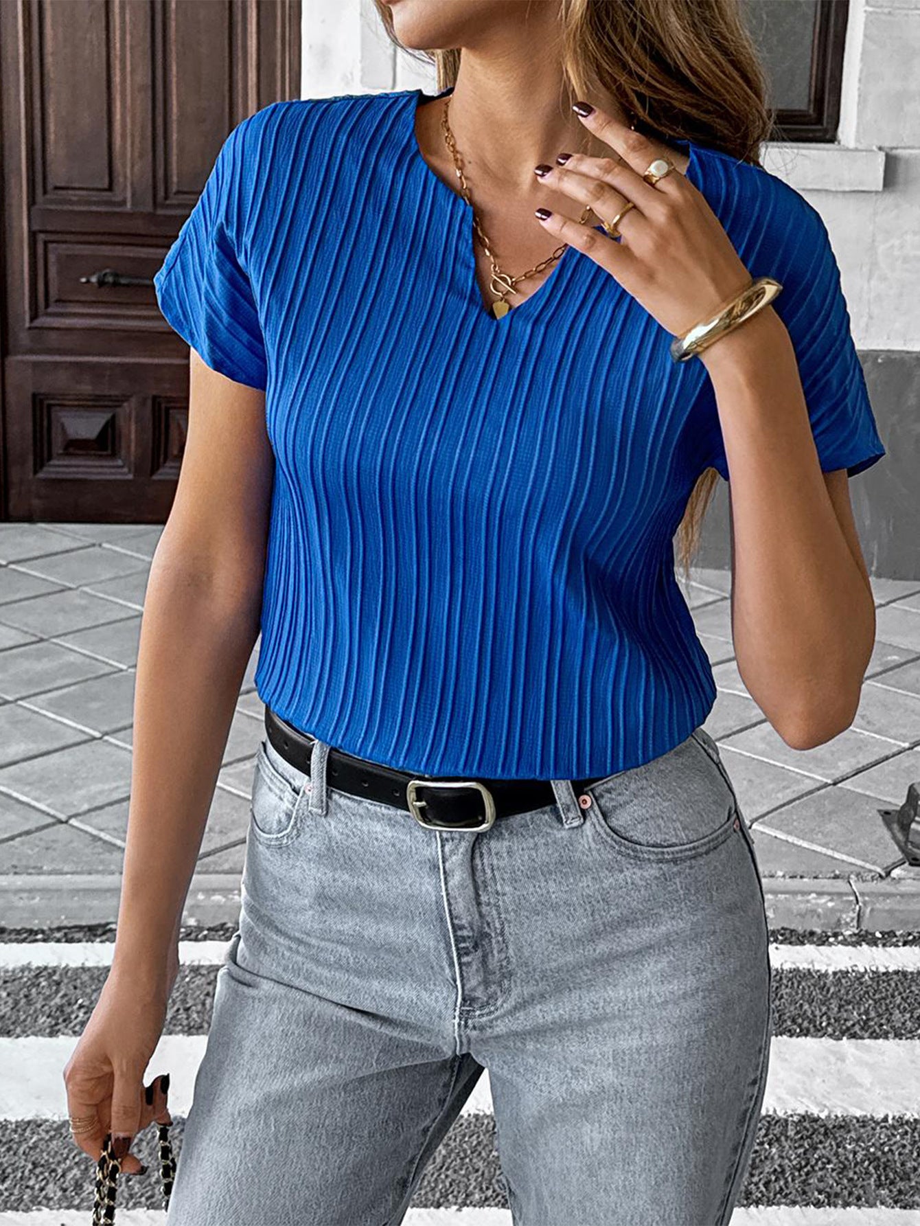 Casual Vacation Solid Color Short-Sleeved Women T shirt Women Clothing Summer