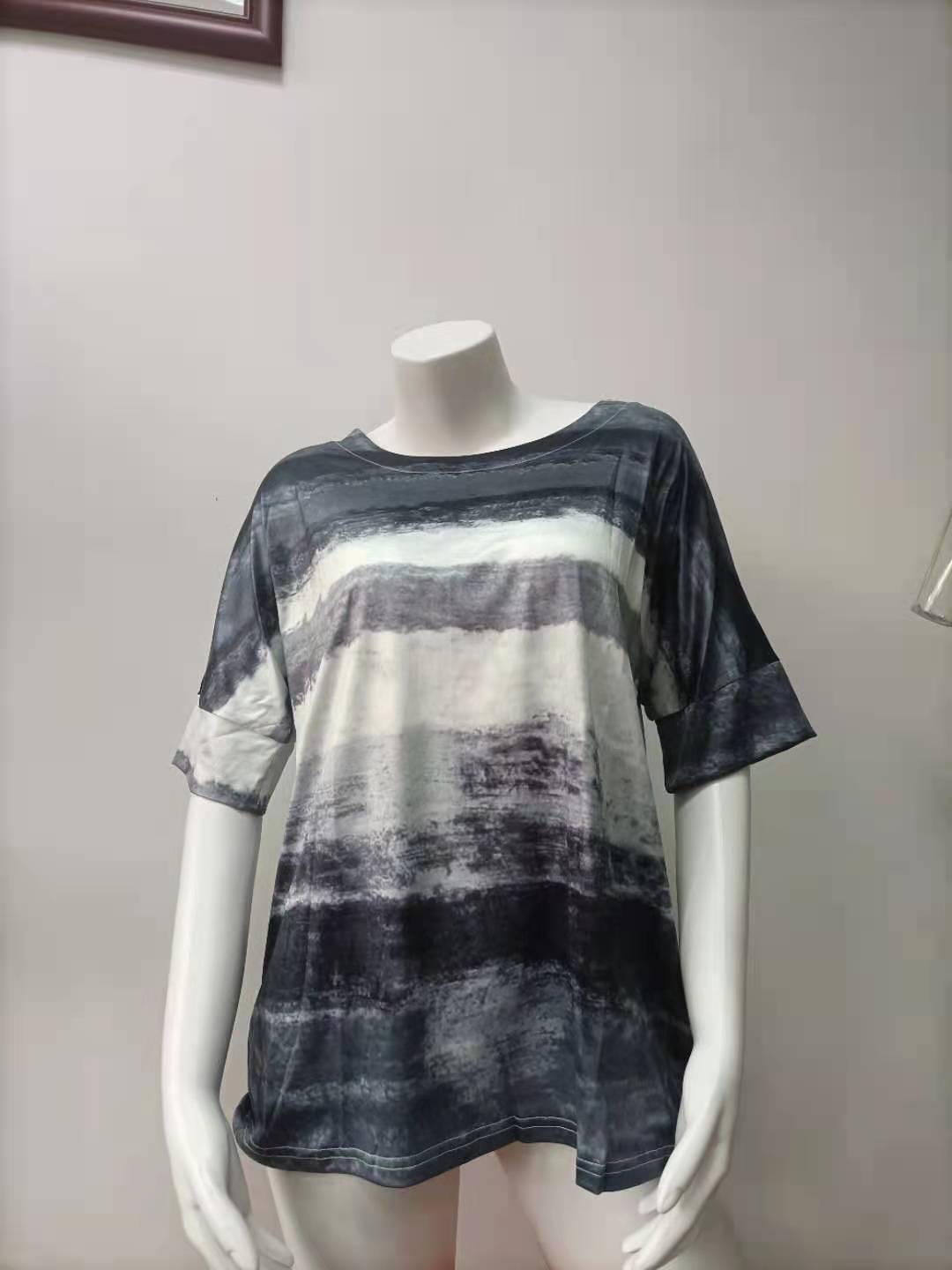 Women Clothing Summer Gradient Contrast Women Short-Sleeved T-shirt Women