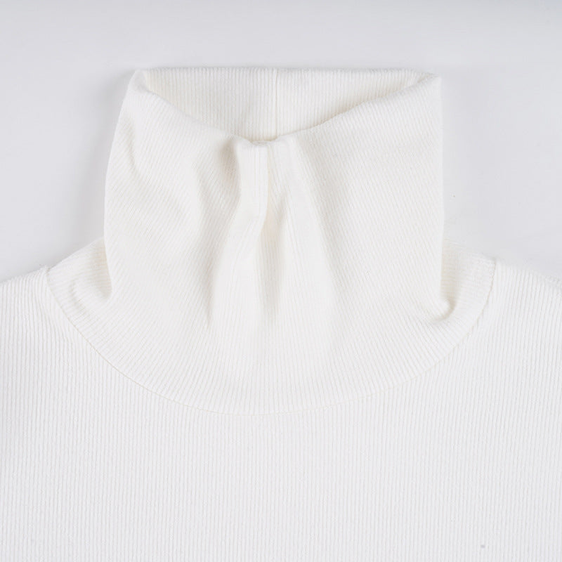 Autumn Winter Solid Color Turtleneck Knitting Threaded Tight Jumpsuit Women Basic Casual Long Sleeve Bottoming Shirt