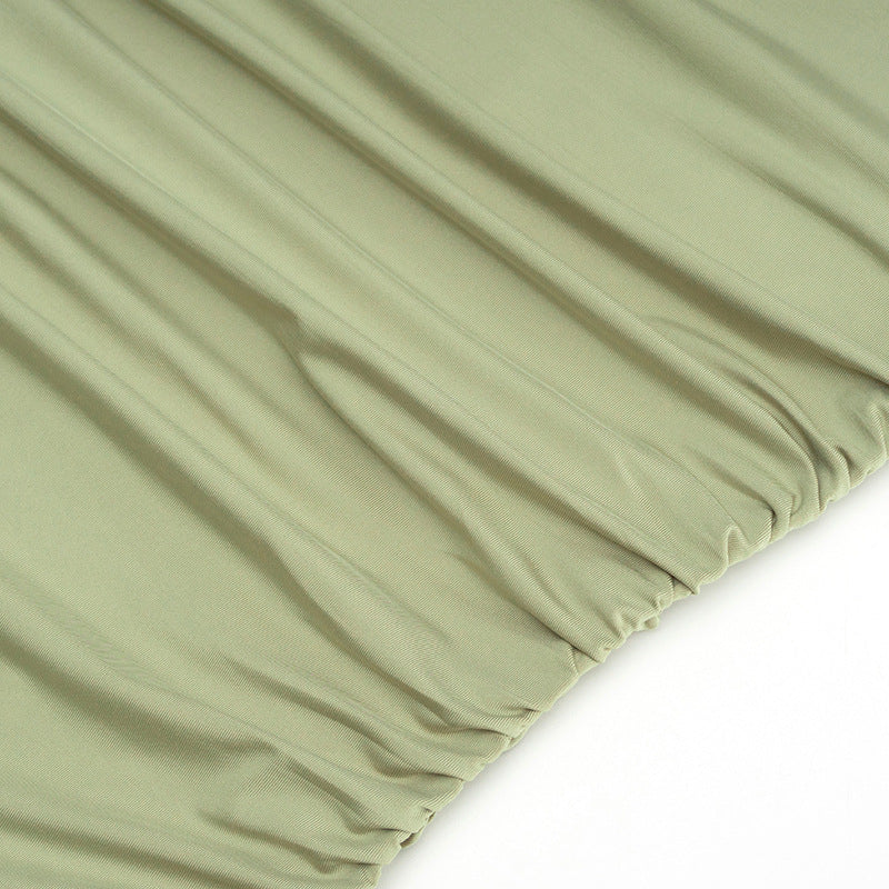 Round Neck Pullover Sleeveless Slim Fit Pleating Short Irregular Asymmetric Solid Color Dress