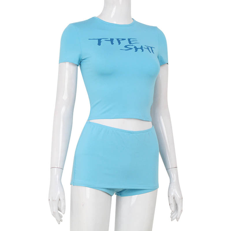 Sexy Letter Graphic Print Cropped Top Tight Hip Wrapped Pants Skirt Sexy Suit