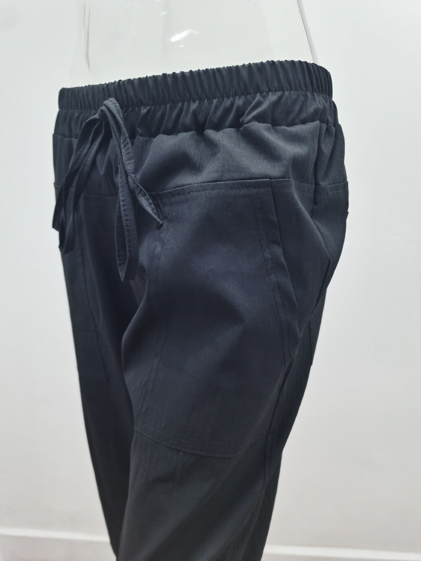 Cotton Linen Solid Color Simple Lace Casual Pants Women Slim Fit Slimming Cropped Skinny Pants