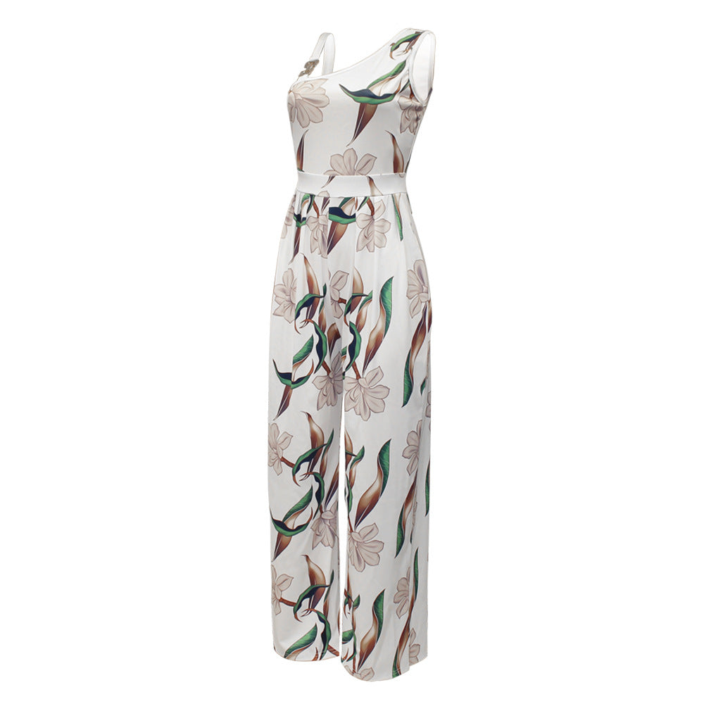 Summer Women Clothing Printing Sleeveless High Waist Casual Jumpsuit