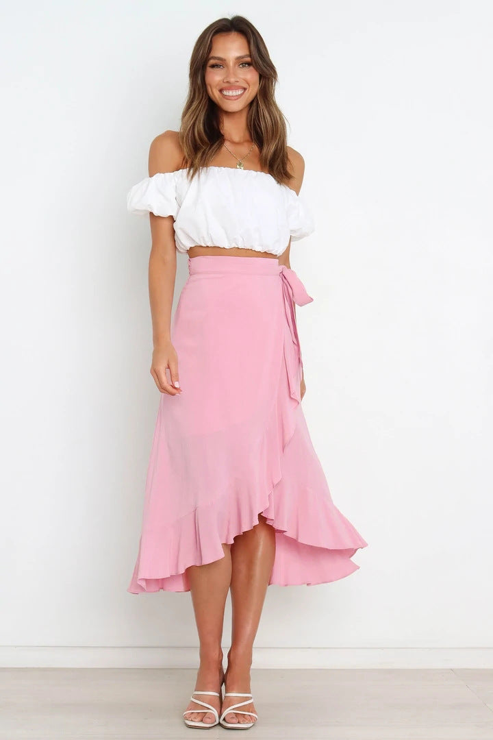 Summer Self-Tie Irregular Asymmetric Sheath Solid Skirt Women Clothing Skirt