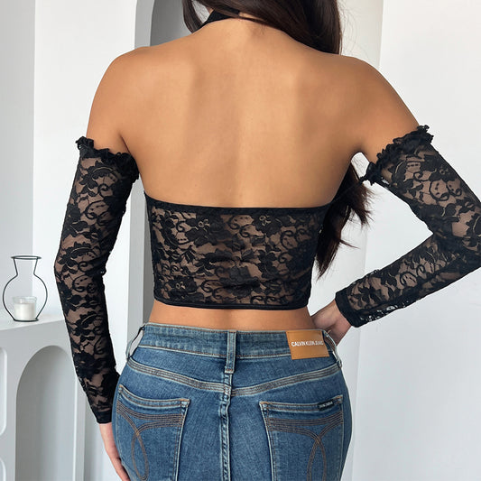 Halter Lace Small Lace Design Street Slimming Slim Half Sleeve Backless Boning Corset Top