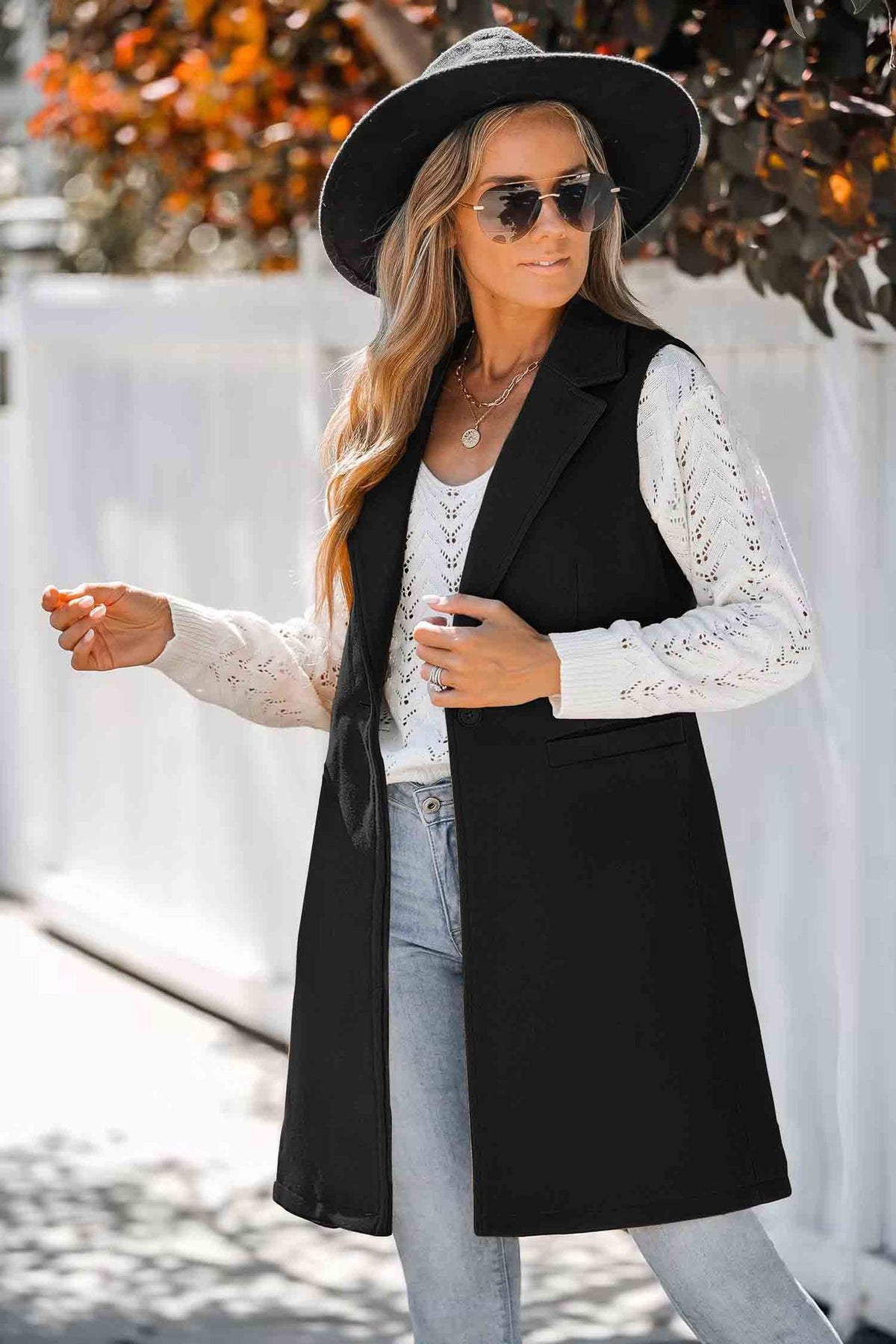 Autumn Winter Simplicity Vest Collared Button Sleeveless Woolen Coat for Women