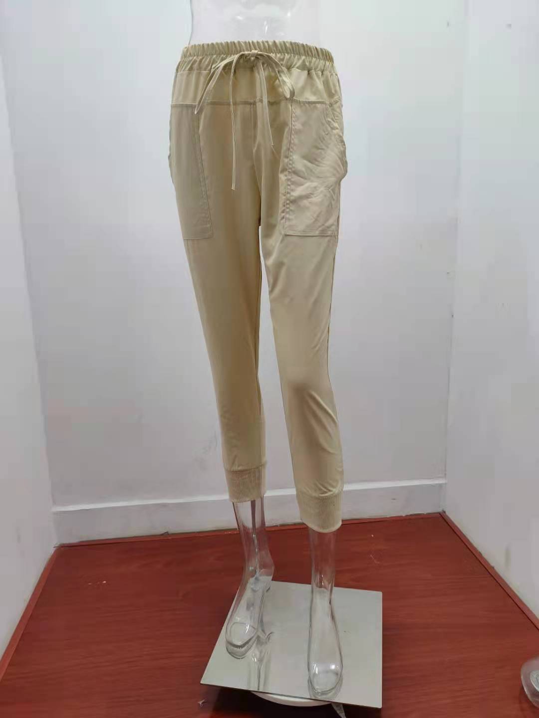 Cotton Linen Solid Color Simple Lace Casual Pants Women Slim Fit Slimming Cropped Skinny Pants