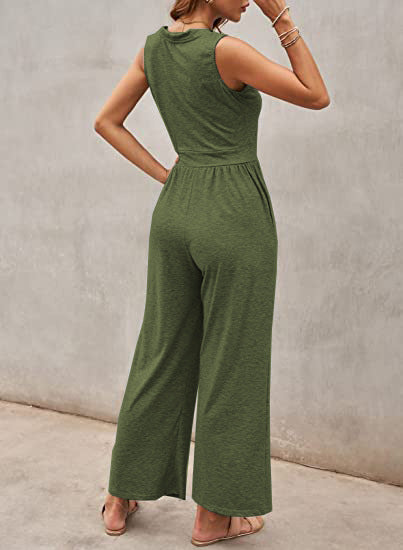 Summer Women Solid Color Sleeveless Jumpsuit