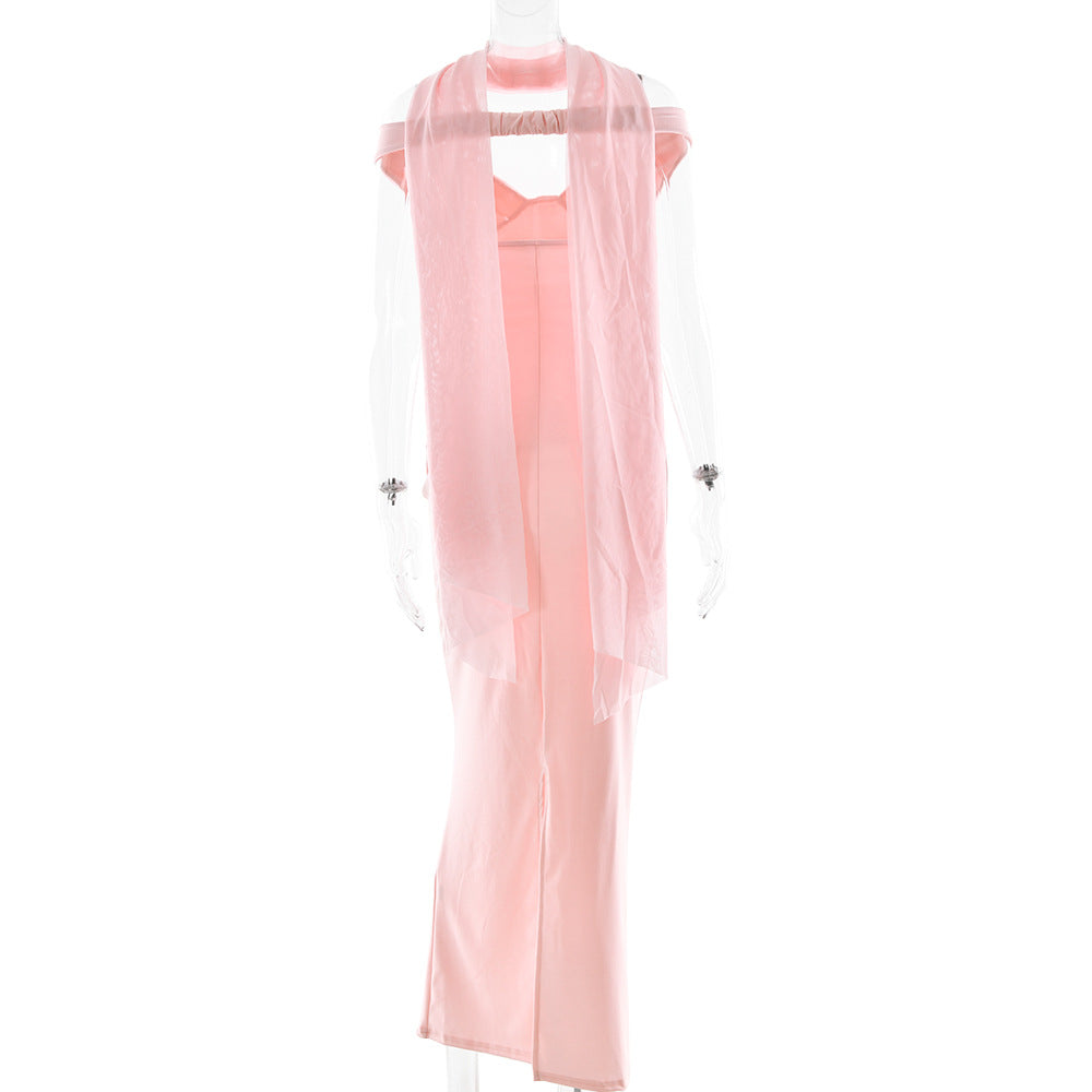 Elegant Tube Top Solid Color Dress Sexy Sleeveless Slim Fit Backless Dress