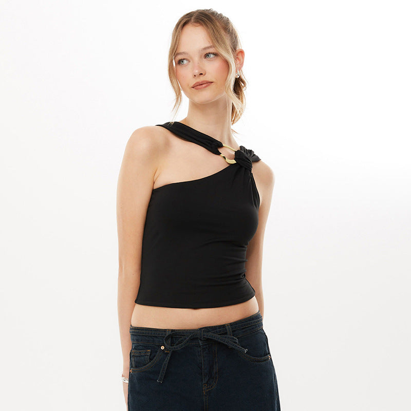 Summer Sexy Sexy Design Decorative Sloping Shoulder Backless Vest Women Top