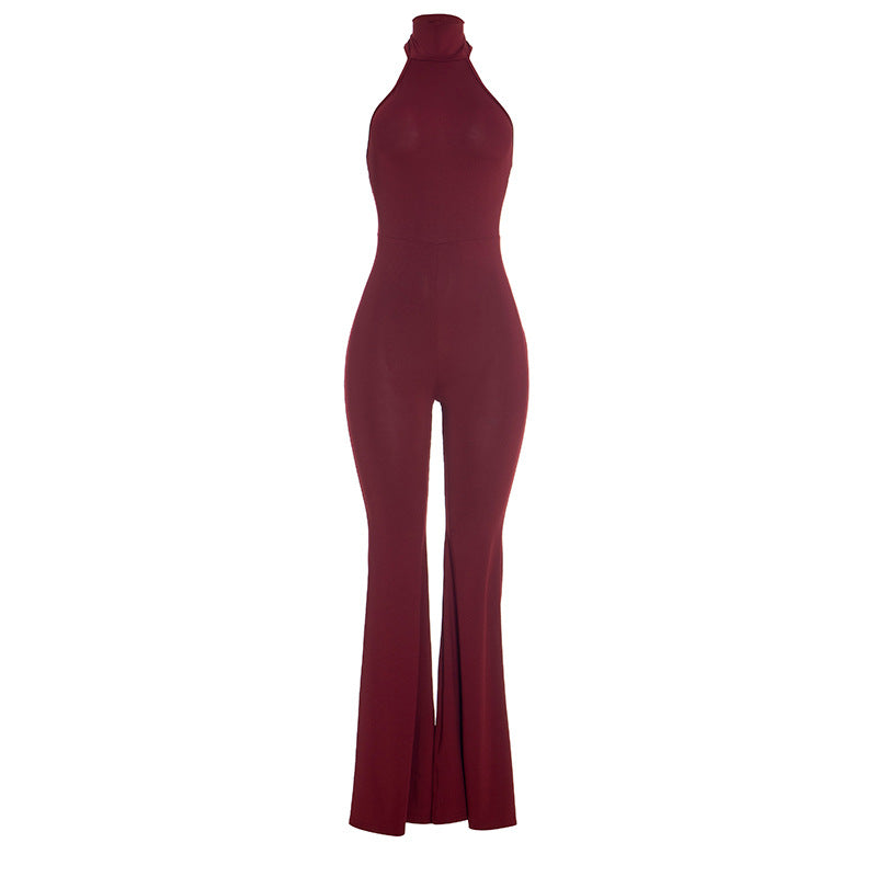 Women Clothing Spring Summer Sexy Slim Fit Turtleneck Halter Backless Bootcut Pants Jumpsuit for Women