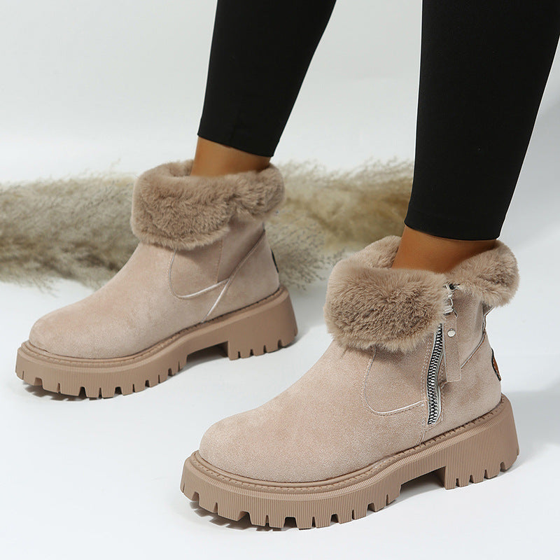 Snow Boots Women Trend Winter Mid Calf plus Velvet Thickening Thermal Cotton Shoes Faux Shearling Jacket Winter Women Boots