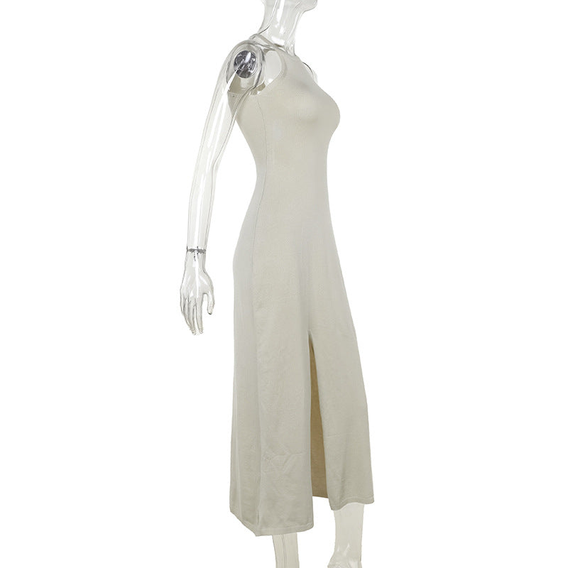 Summer Sexy Halter Split Basic Woolen Dress Women