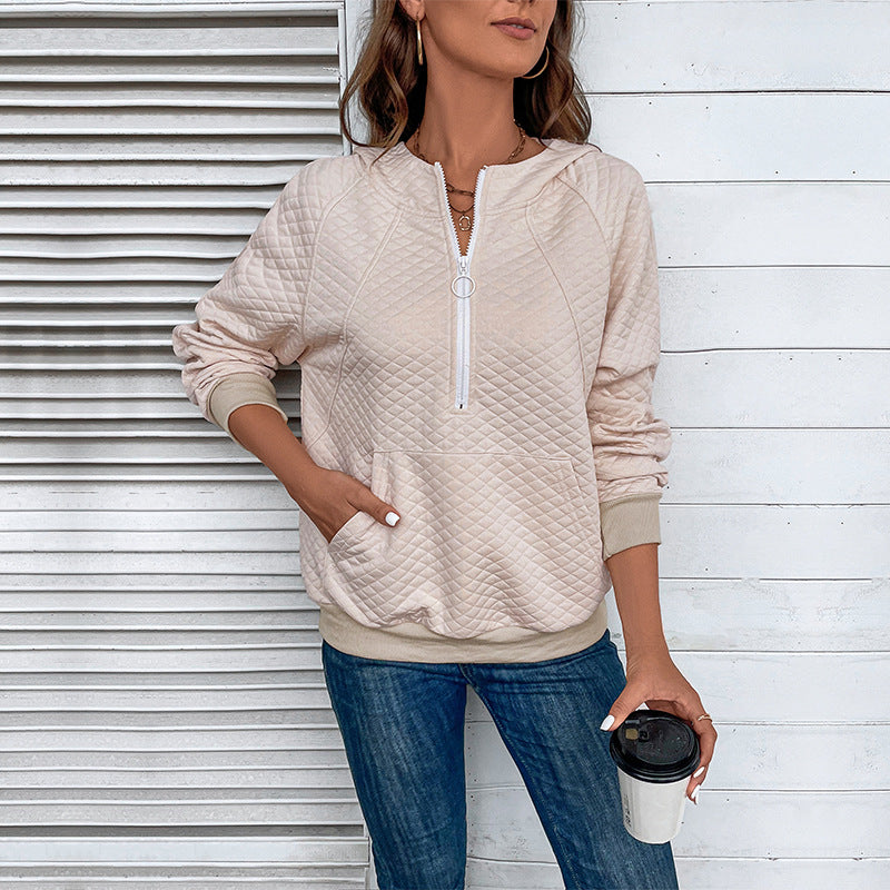 Autumn Women Clothing Hooded Long Sleeve Solid Color Sweatshirt