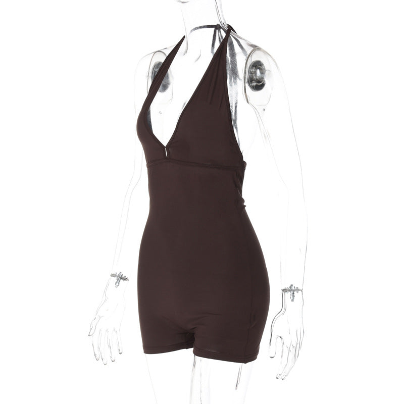 Women Clothing Summer Lace Backless Pleated Skinny Peach Hip Sports Yoga Jumpsuit