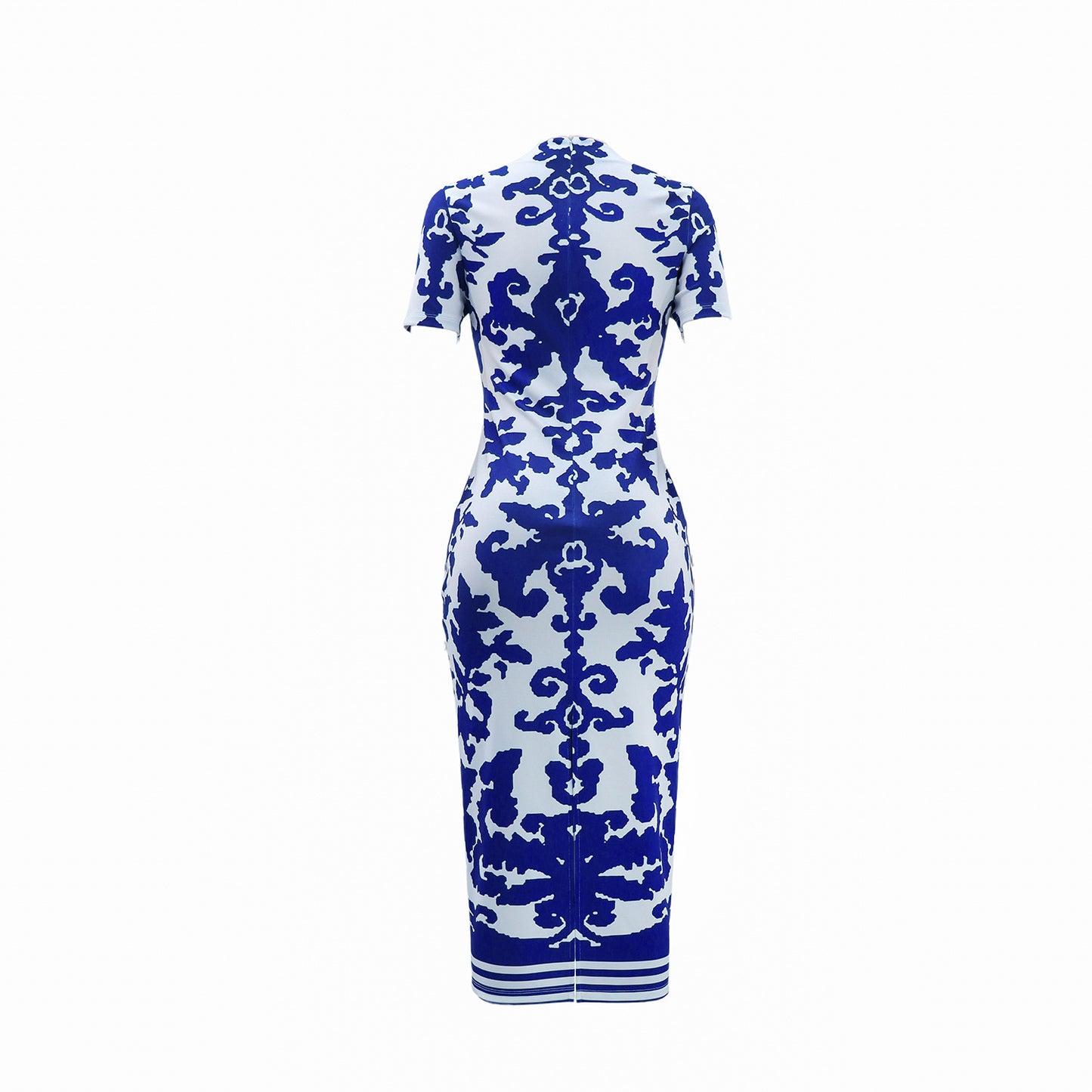 Women Elegant Printing Slim Fit Hip Short Sleeve Dress