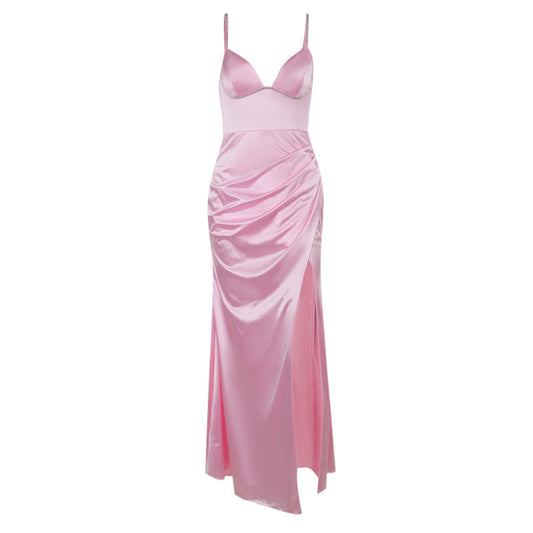 Autumn Slit Elegant Sexy Slim Drill Chain Strap Dress for Women